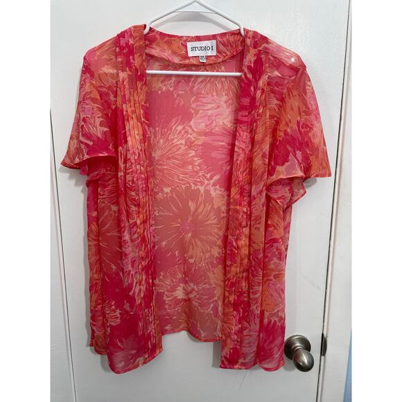 Vintage Studio I Dress Jacket Set 14W Pink Floral Chiffon Spring Cottage Core - Picture 6 of 8